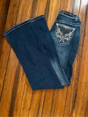 Girls' Dark Blue Embroidered Pocket Jeans - Kids Bottoms